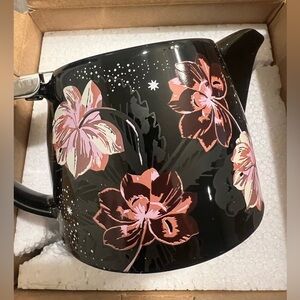 Floral Ceramic Teapot - Black with Pink Flowers - 20 oz NEW by XO SIENNA